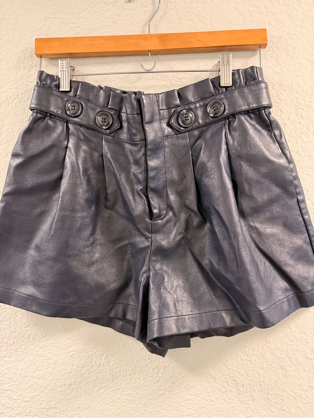 Faux Leather High-Waist Shorts in Charcoal